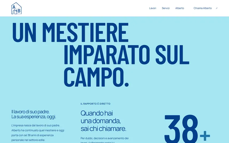 La sezione su Alberto: «Un mestiere imparato sul campo.» e «Quando hai una domanda, sai chi chiamare.»